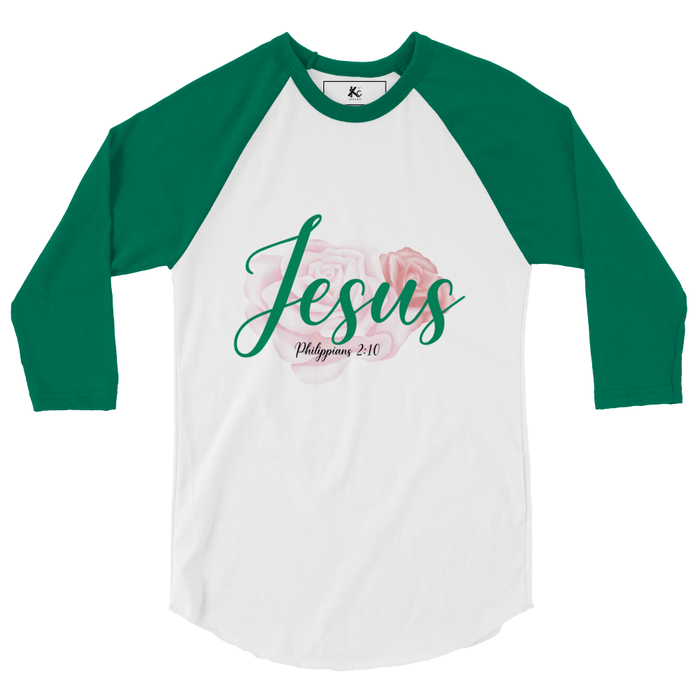 Womens "Jesus" Retro Shirt - Kelly Green Sleeves