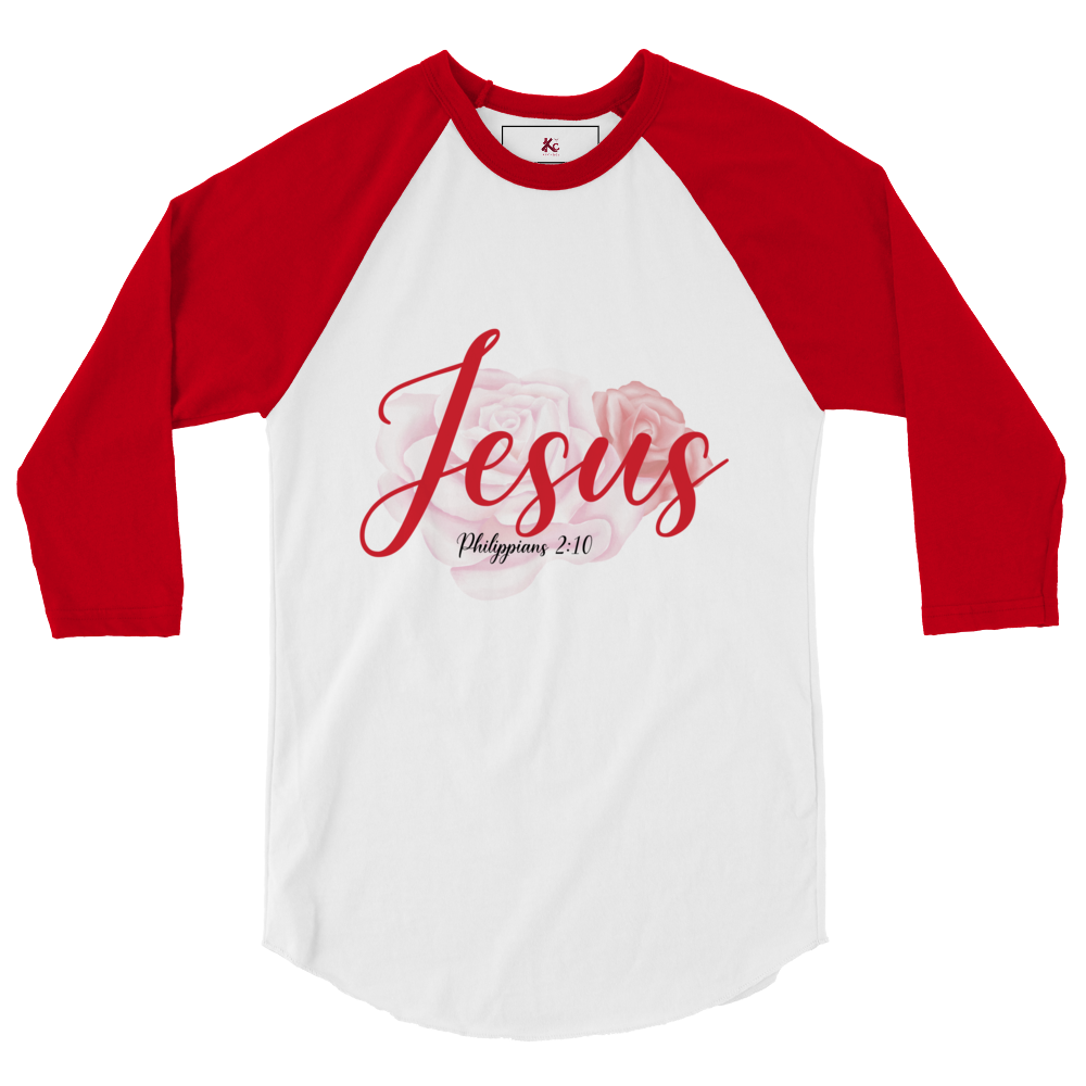 Women's "Jesus" Retro 3/4 Shirt - Red Sleeves