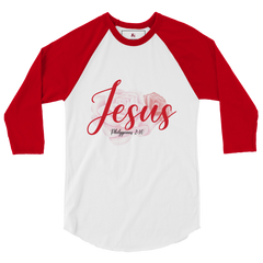 Women's "Jesus" Retro 3/4 Shirt - Red Sleeves