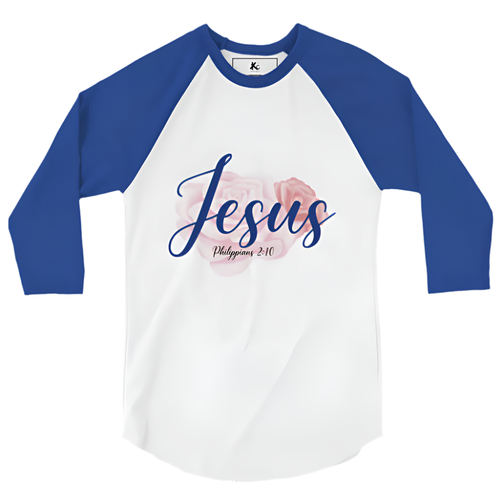 Womens "Jesus" Retro Shirt - Royal Blue Sleeves