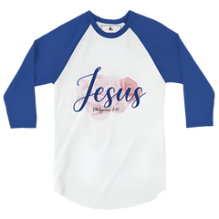 Womens "Jesus" Retro Shirt - Royal Blue Sleeves