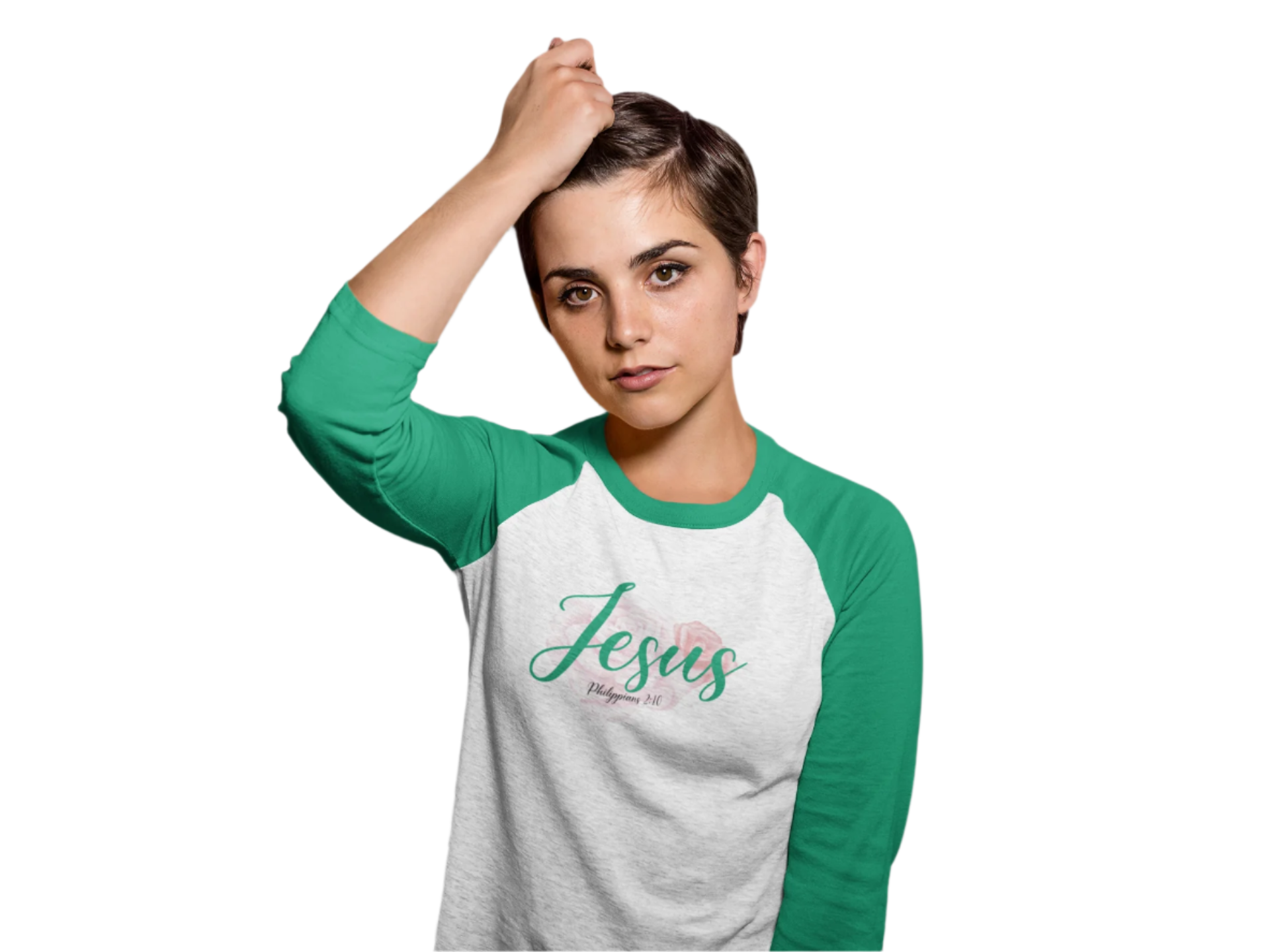 Womens "Jesus" Retro Shirt - Kelly Green Sleeves