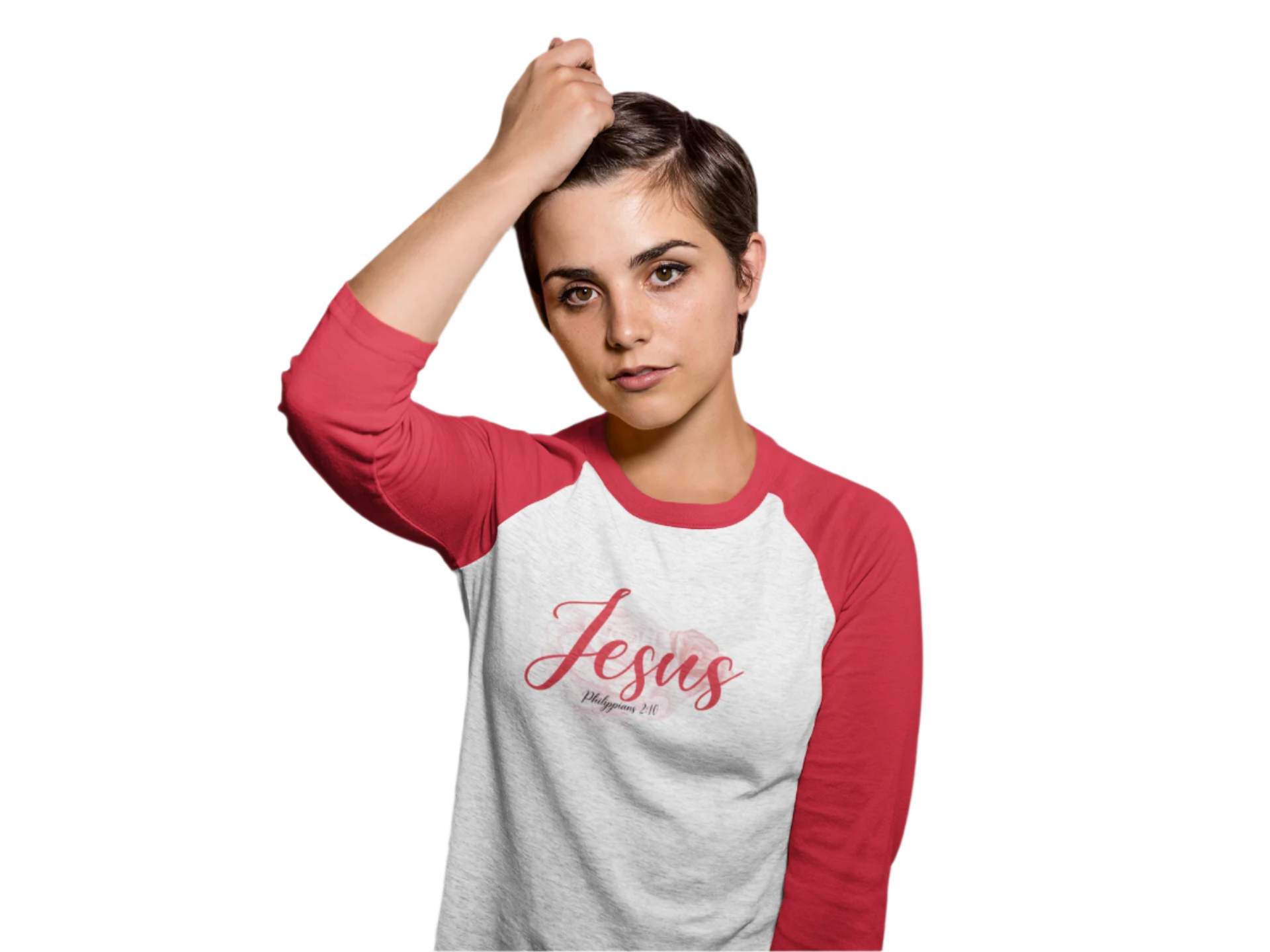 Women's "Jesus" Retro 3/4 Shirt - Red Sleeves