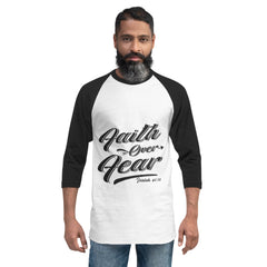 "Faith Over Fear" Mens Retro Black Text 3/4 Shirt