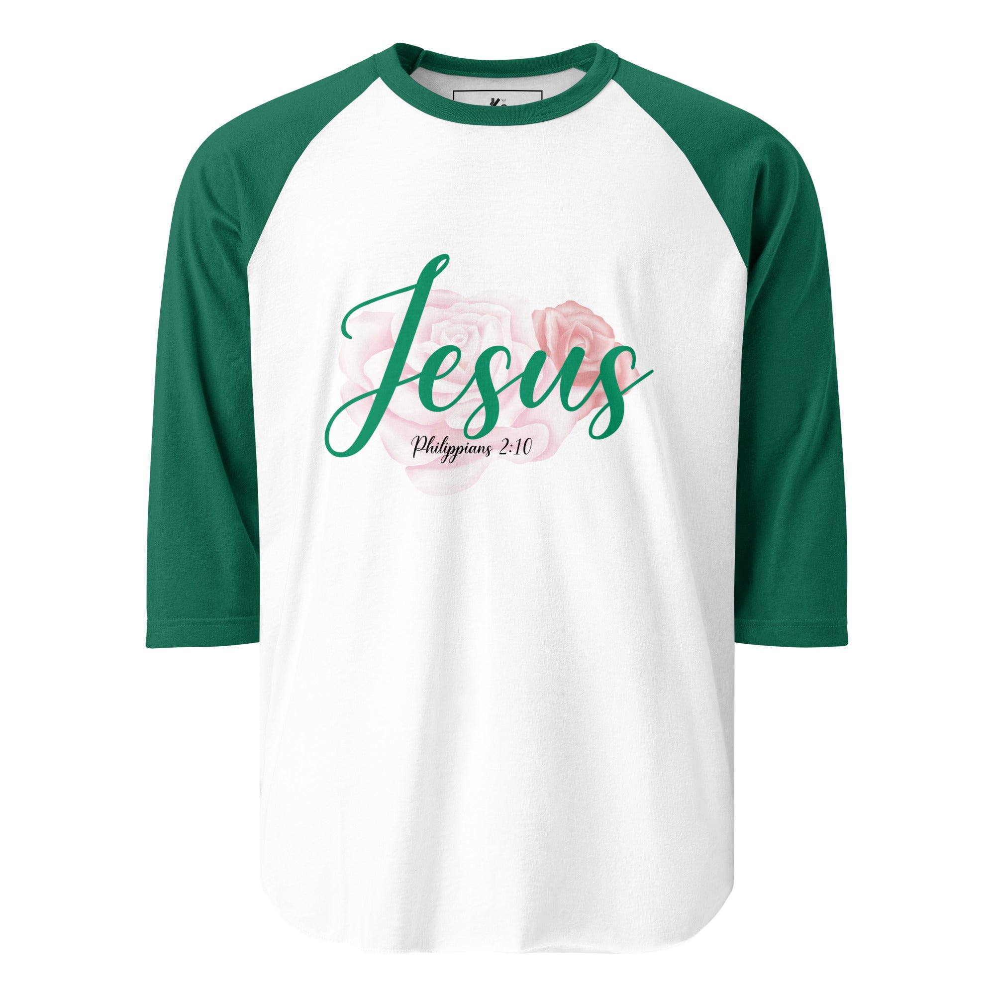 Womens "Jesus" Retro Shirt - Kelly Green Sleeves