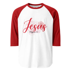 Collection of Women's "Jesus" Retro 3/4 Shirt - Red Sleeves in a gallery layout