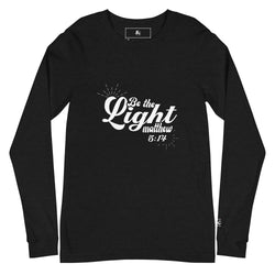 Collection of "Be The Light" Black Heather Men's Long Sleeve Shirt in a gallery layout